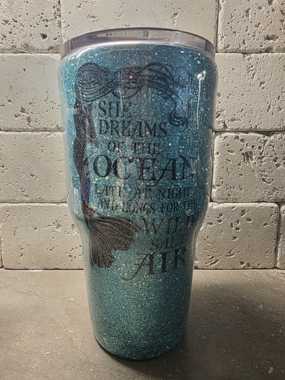 Blue Glitter Ocean Quote Tumbler by